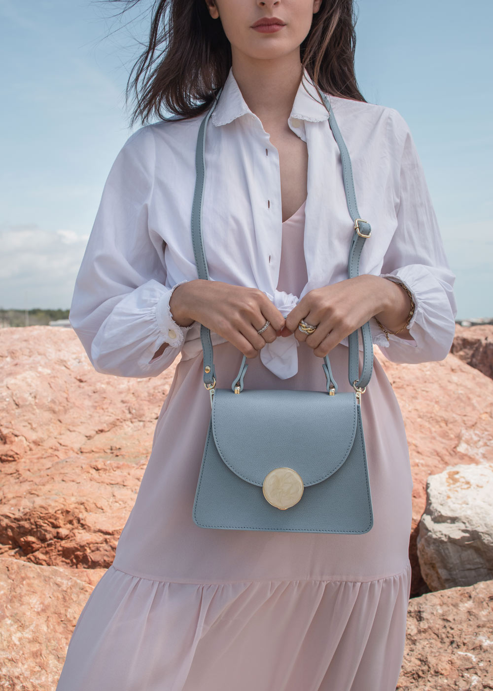 Women's Leather Crossbody Purse in Blue Saffiano Leather