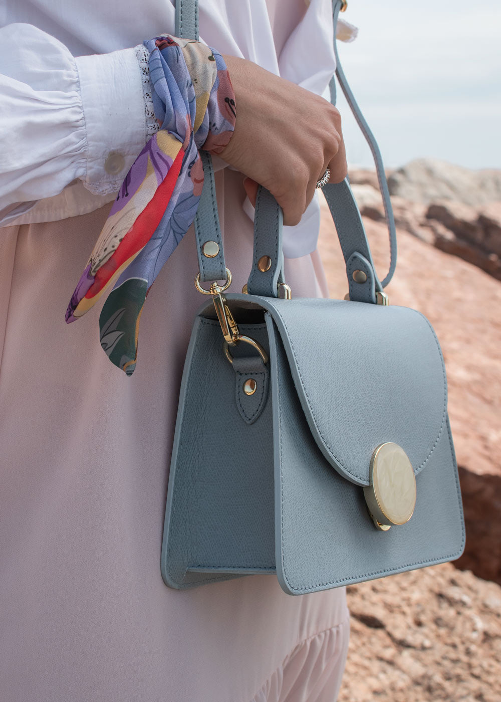 Crossbody bag leather, blue-sky saffiano leather