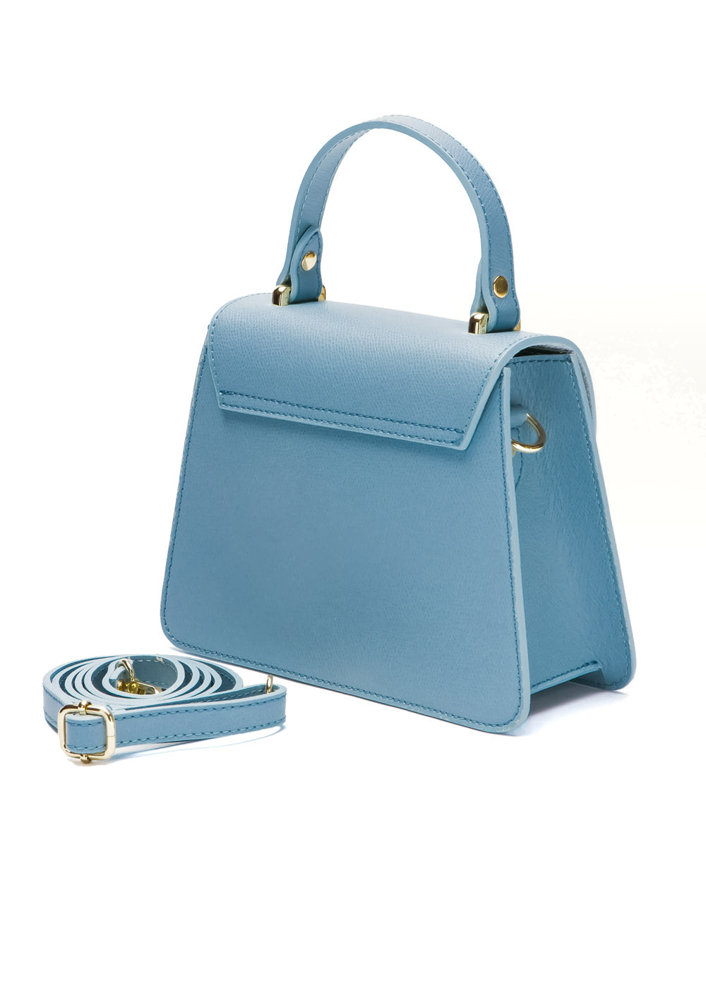 Mini leather handbag for women in blue saffiano leather