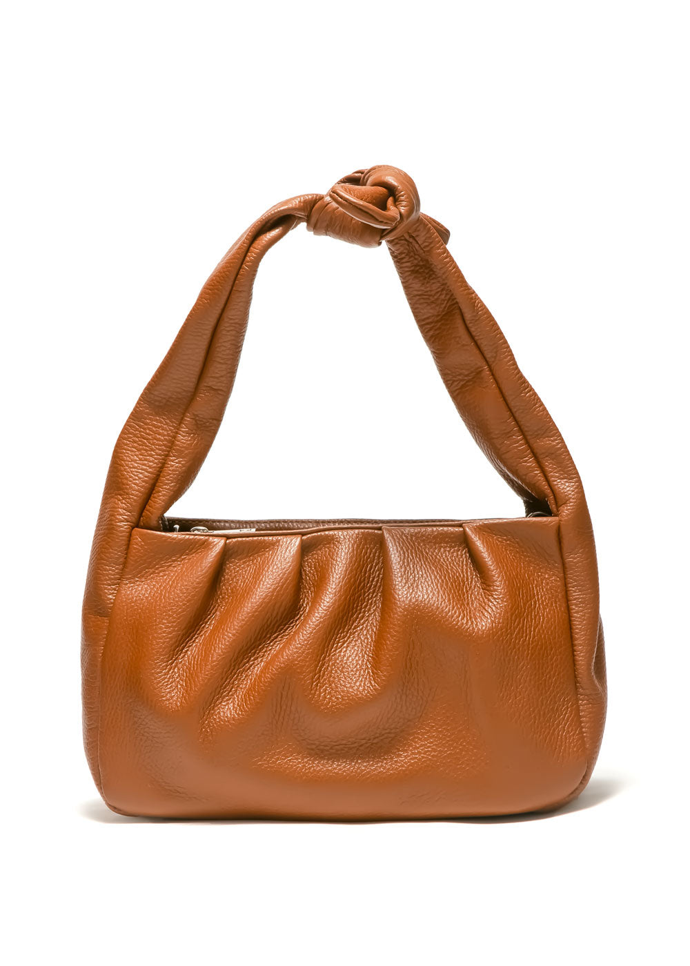 Brown leather knotted handle bag for women