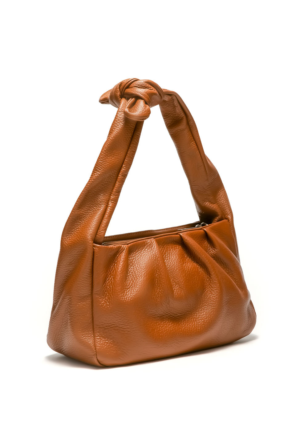 Brown leather knotted handle bag for women