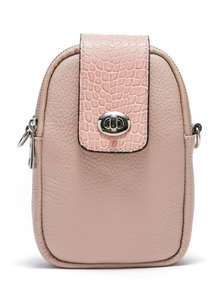 Pink leather crossbody phone bag for women